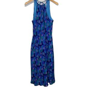 Jeremy Spencer Silk Midi Dress Stretch Geometric Dots Lined Sheer Halter Size 12